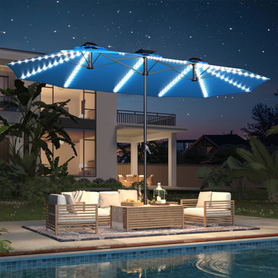 15Ft Large Double Umbrella With Solar Lights
