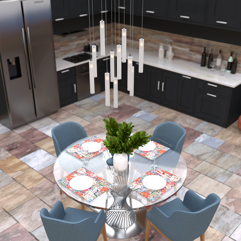 Rainfall 11 Frosted White Glass Pendants Chandelier, Chrome, 84"