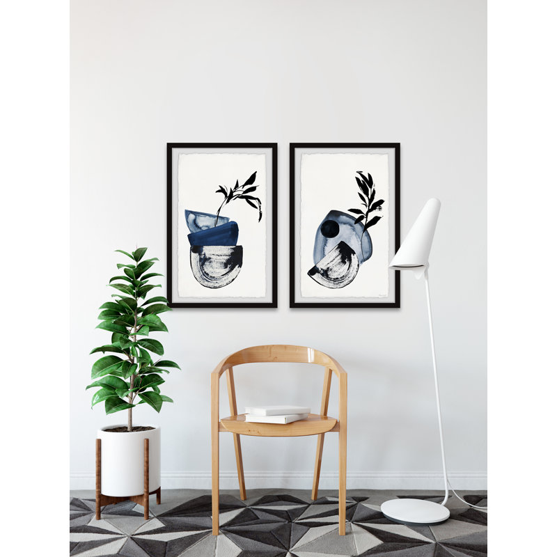 Blue Vase Centerpiece by Marmont Hill - 2 Piece Single Picture Frame Painting Set, 30" H x 20" W x 3.81" D
