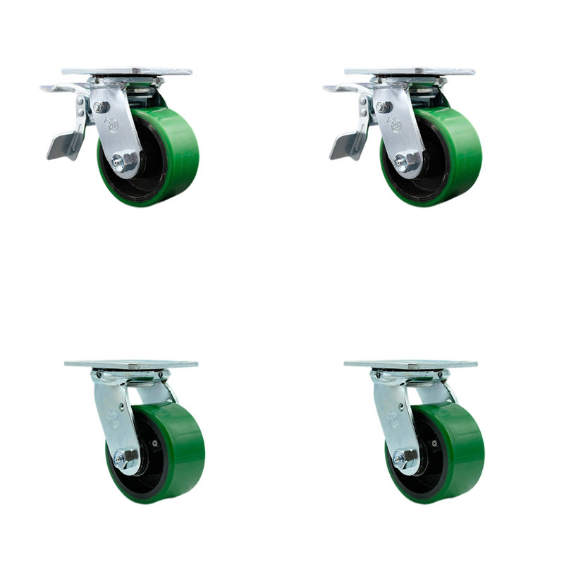 Ensemble de roulettes 4 po en acier sur roulettes 4 pouces, Vert