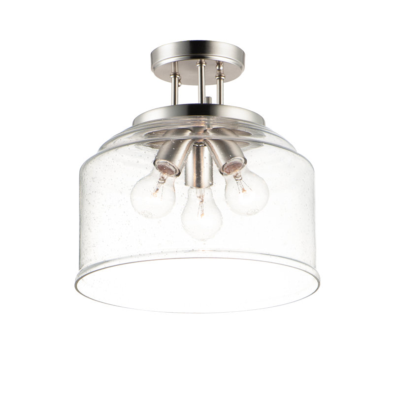 Nunez Semi Flush Mount, Satin Nickel, Seedy Glass