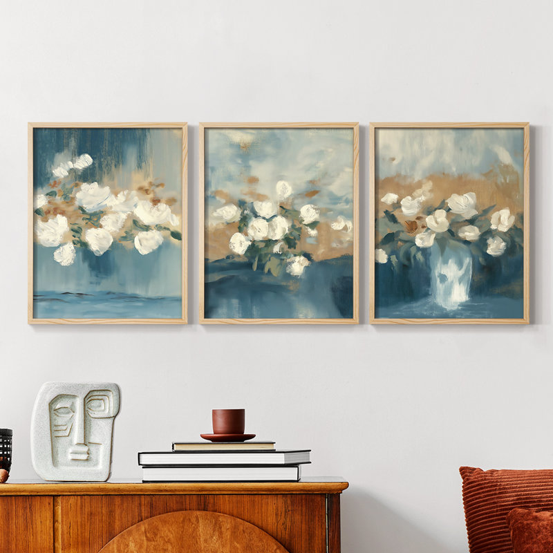 Étude florale CLxxi -Set de 3 estampes giclées encadrées -Prêt à accrocher, Naturel, H 10 po x l 24 po