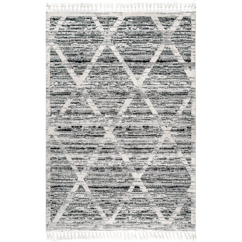 Tapis gris / blanc Amiya, Rectangle 4 pi x 6 pi 8 po