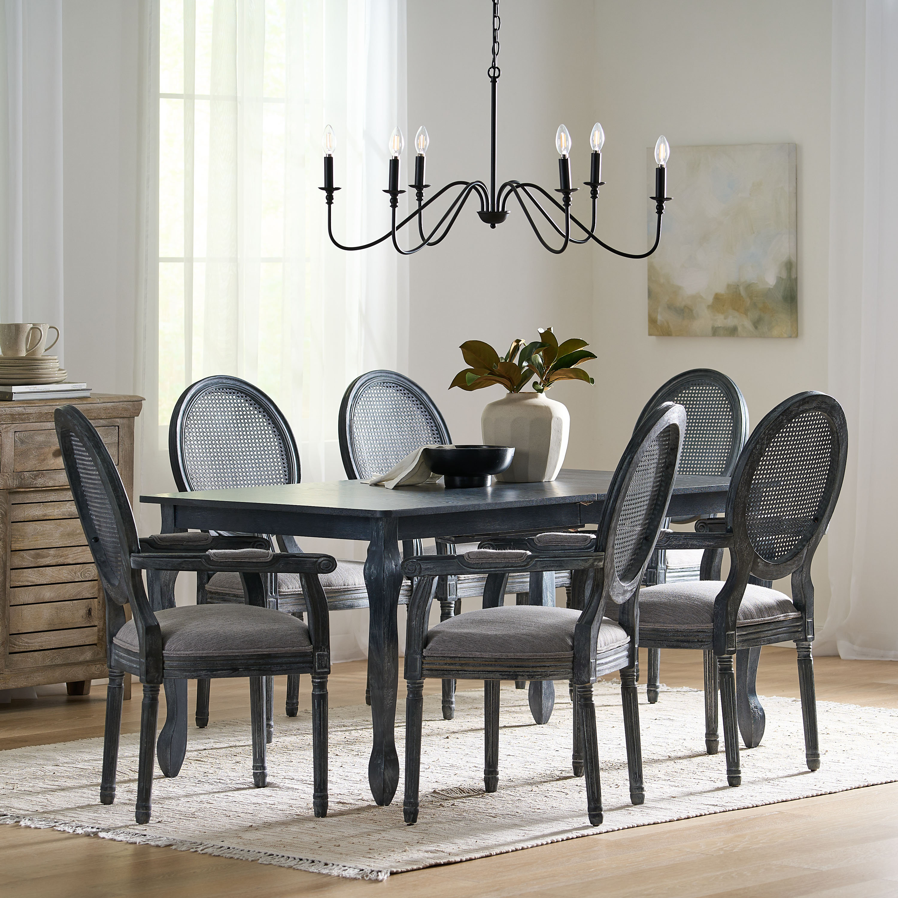 One Allium Way® Fabric, Wood, And Cane Expandable 7 Piece Dining Set