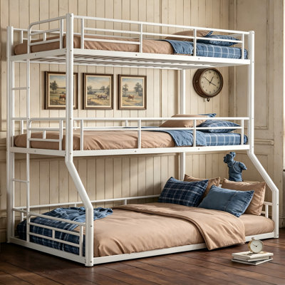 White Twin over Twin over Full Triple Bunk Bed, Space-Saving