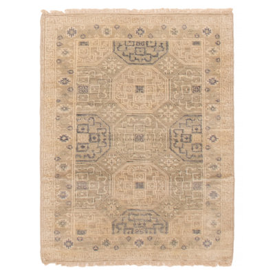 One Of Kind Hand Knotted Mamluk Khaki Rug 3'8" x 4'11"