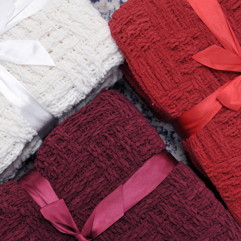 Cable Tweed Knit Throw Blanket, Burgundy, 50" x 60"