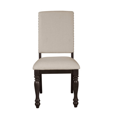 Dining Chairs With Greyish Brown Wood, Fabric Upholstery And Captivating Nailhead Trim, 2Pc Upholstered Chairs, , Wood Frame, Fascinating Trim