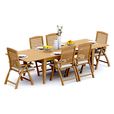 Ensemble de salle à manger 9 pièces en bois de teck de qualité A: table rectangulaire à double extension Atnas de 122 po et fauteuils inclinables et pliables Ashely # 11AS2808