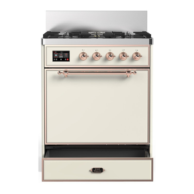 Majestic III Series 30 Inch Dual Fuel Range with 5 Sealed Burners in White (Liquid Propane, Burnished Trim), Antique White