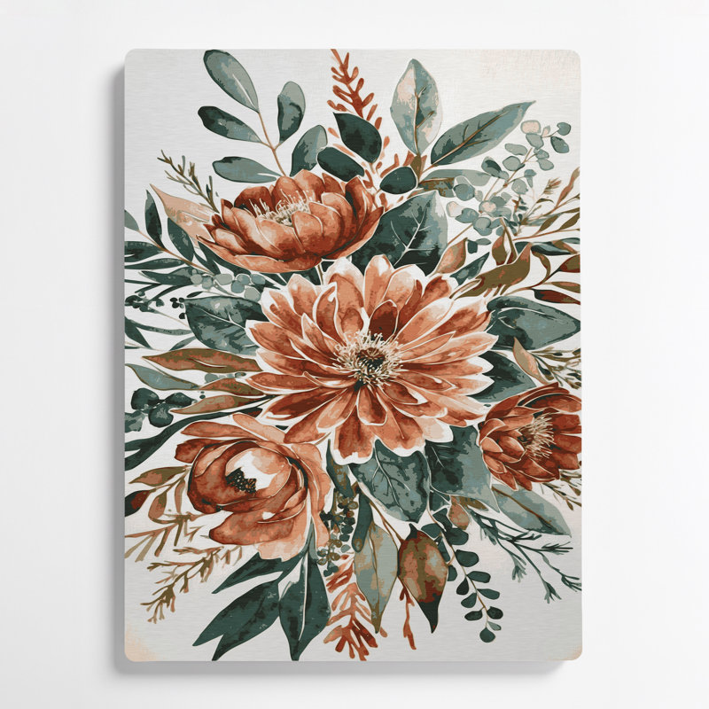 Aquarelle florale 77, art mural gris en métal