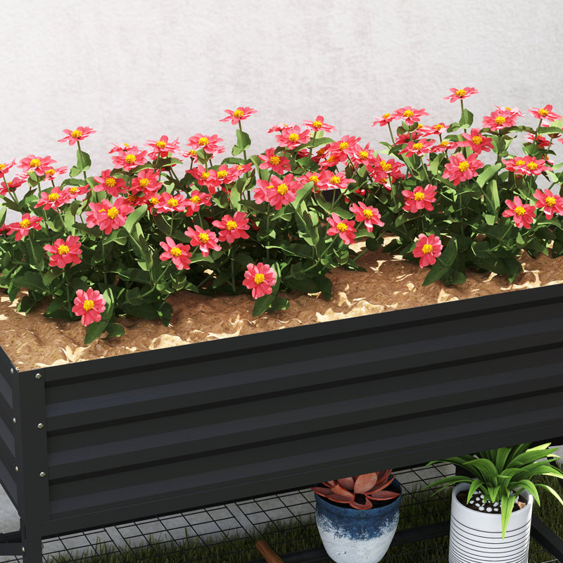 Raised Garden Bed with Galvanized Steel Frame, Storage Shelf and Bed Liner, Elevated Planter Box with Legs for Vegetables, Flowers, Herbs