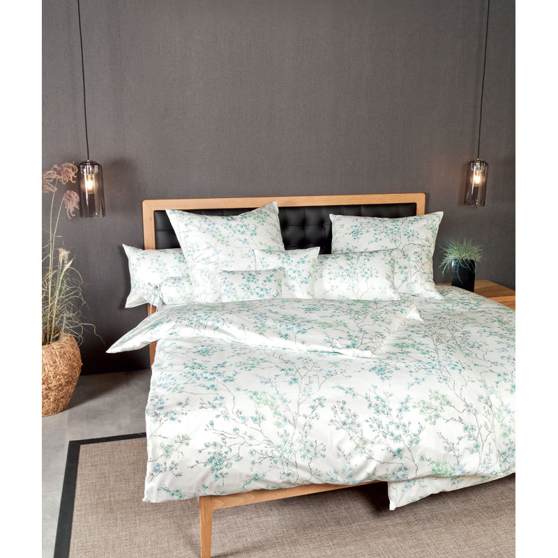 Messina Cotton Floral Duvet Cover Set with Pillowcases, Cameo Blue/Pastel Turquoise