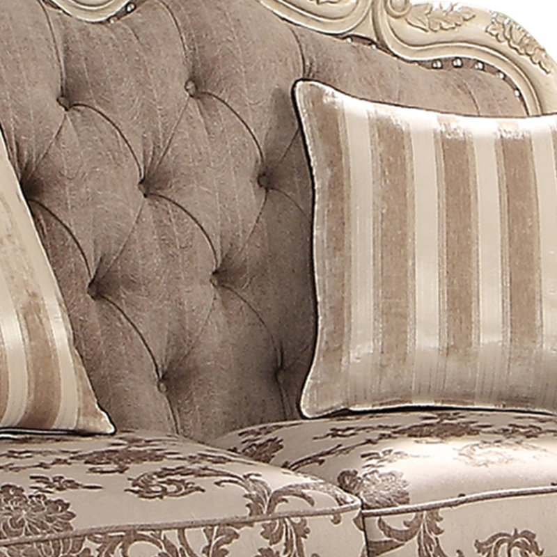 Cha Transitional 71"L Rolled Armrest Loveseat with 2 Pillows, Antique White Fabric