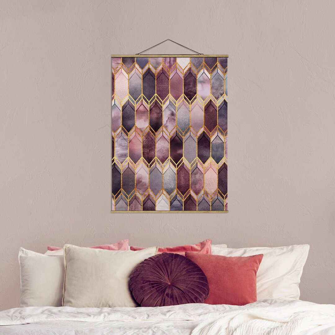 Stoffbild Buntglas Geometric Rosé Gold von Elisabeth Fredriksson