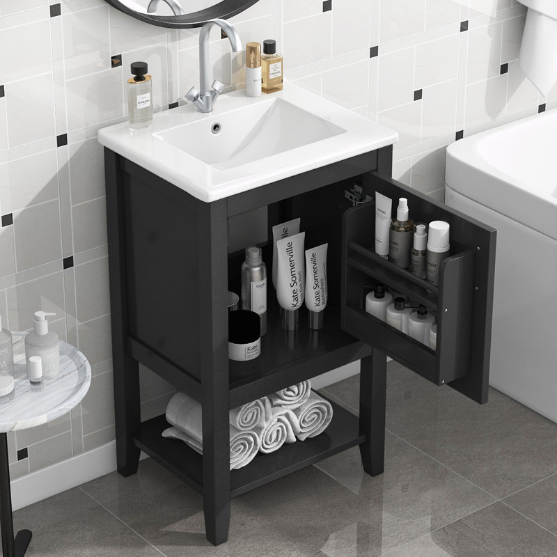 Meuble-lavabo de 20 po avec lavabo, Noir