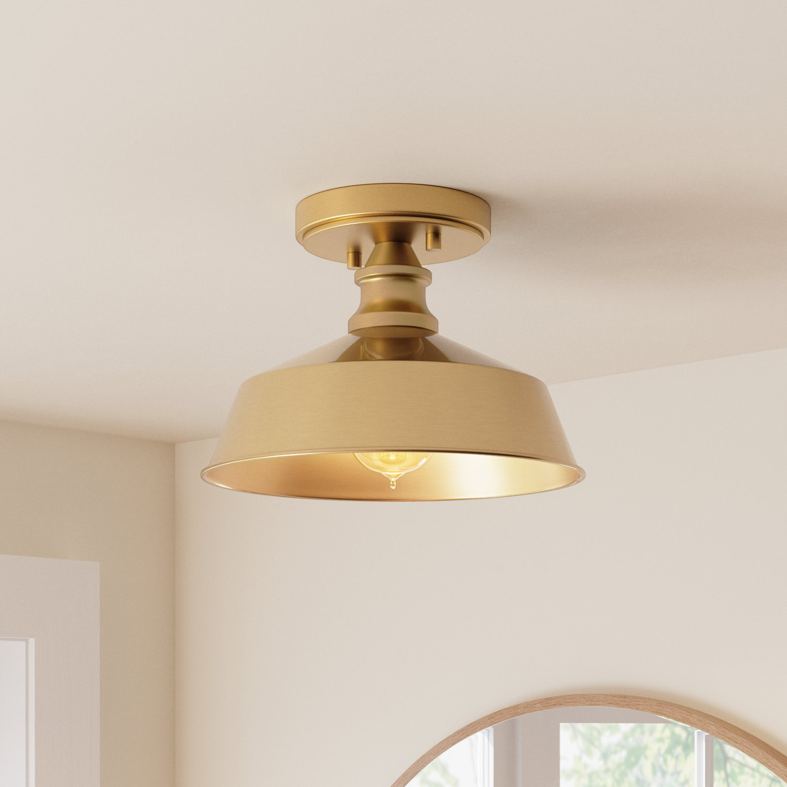 Jeb Single Light Semi Flush Mount, Natural Brass
