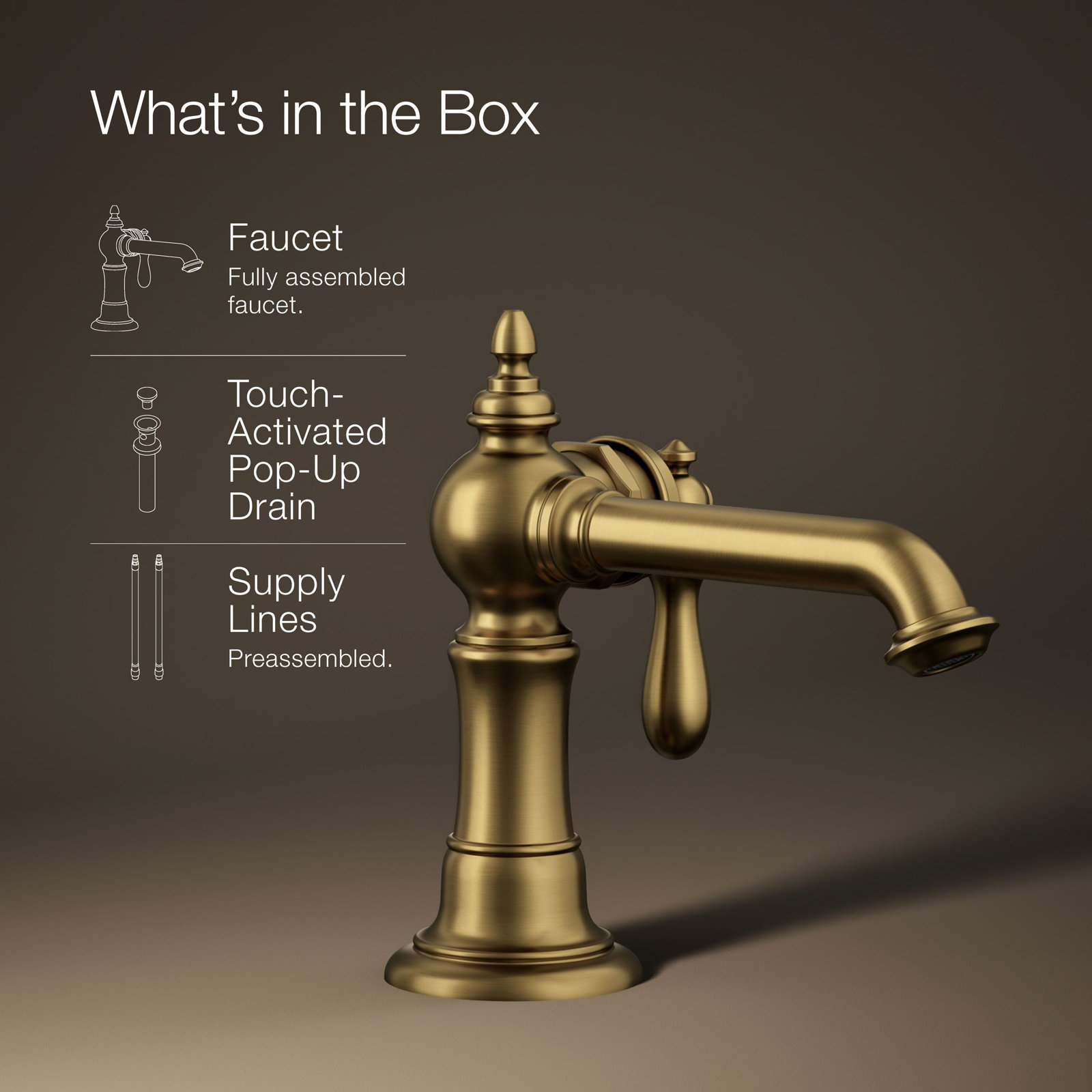 Artifacts Single-Hole Bathroom Faucet with Drain, Brushed Brass