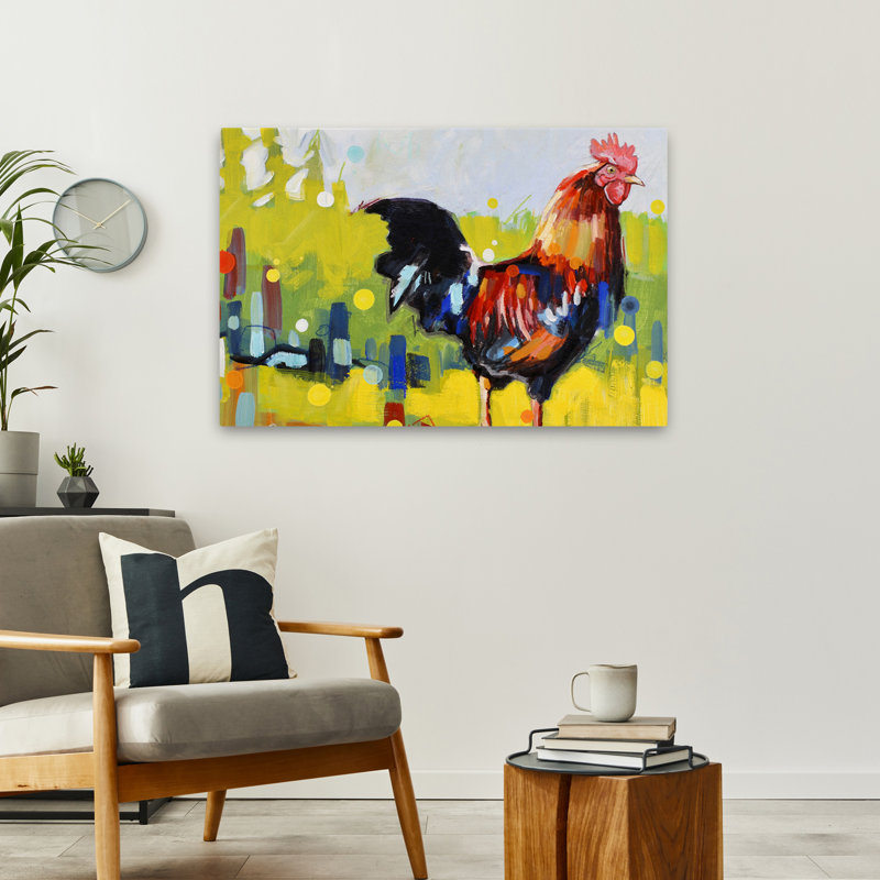 Papa était un rodéo - Art contemporain avec des poulets, H 24 po x l 36 po