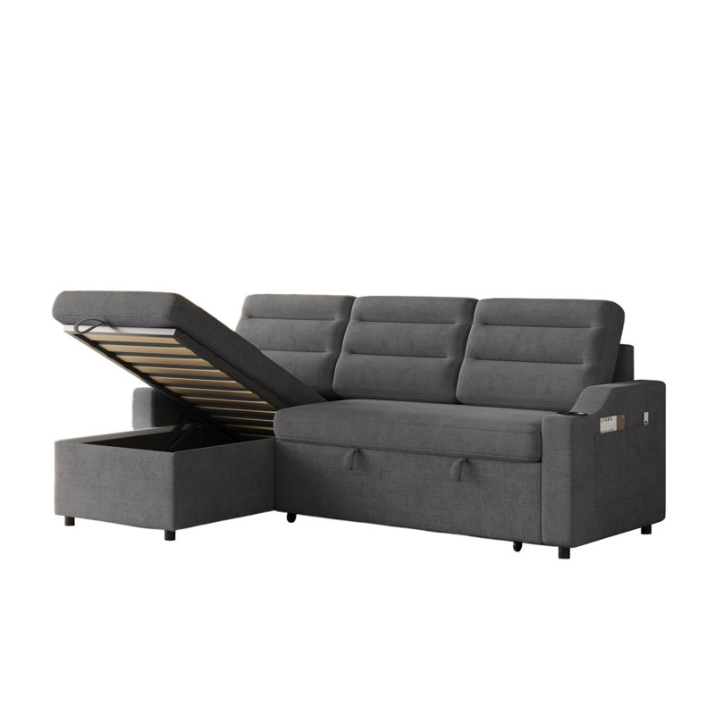Canapé-lit, canapé-lit convertible avec lit inclinable et porte-gobelet, Polyester gris foncé