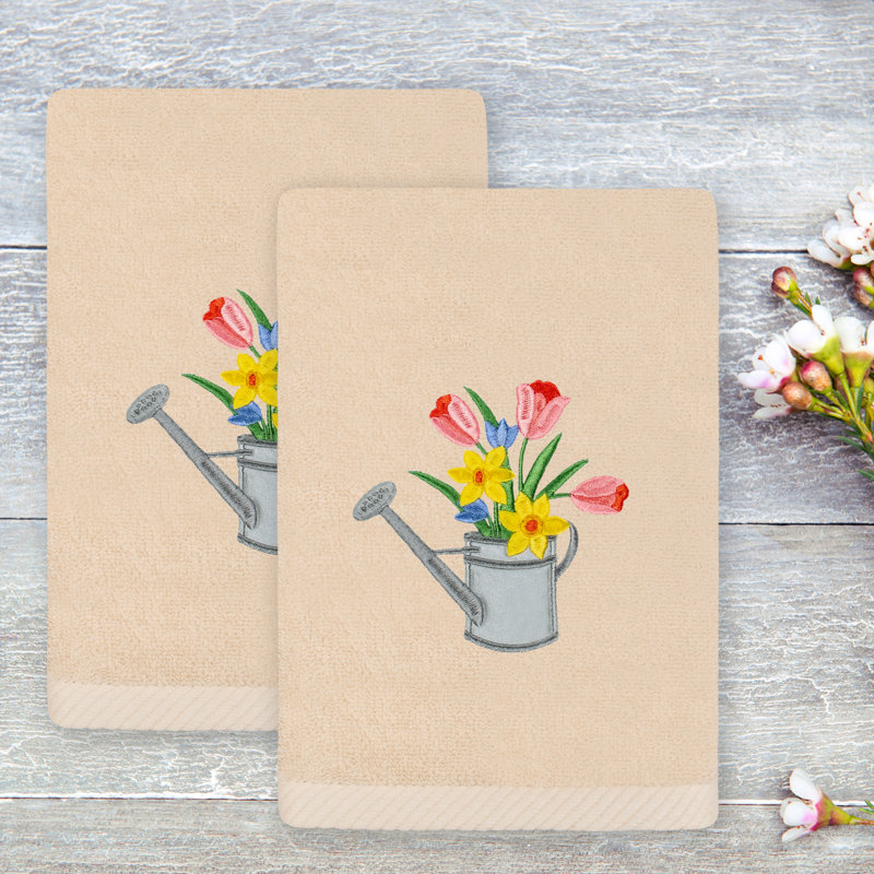  Spring Watering Can 2 Piece Turkish Cotton Hand Towel Set, Sand
