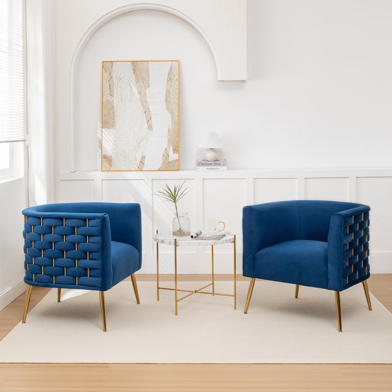 Cristen Velvet Barrel Chair, Navy Velvet, 2