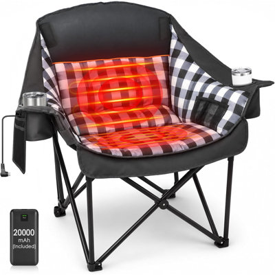 Fauteuil de camping chauffant surdimensionné avec batterie externe de 20 000 mAh, siège chauffant à deux zones et 3 niveaux de chaleur, fauteuil pliant portatif pour les sports de plein air et le camping