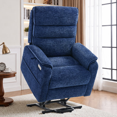 Dual Motor Lay Flat Power Lift Chair Recliner for Elderly with Massage and Heat, Electric Lift Recliner with Infinite Position, USB A&C (T6011 - Chenille, Navy Blue)