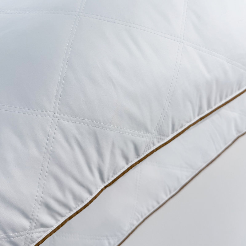  Luxury Goose Feather Bed Pillow with Brown Piping & Diamond Quilting - Hypoallergenic 100% Polyester Shell, Standard, White
