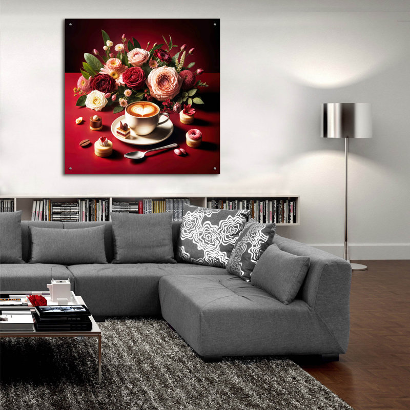 Art mural en verre épique «Coffee and Desert Red» par Rey Klimt, 36 po x 36 po, H 36 po x l 36 po