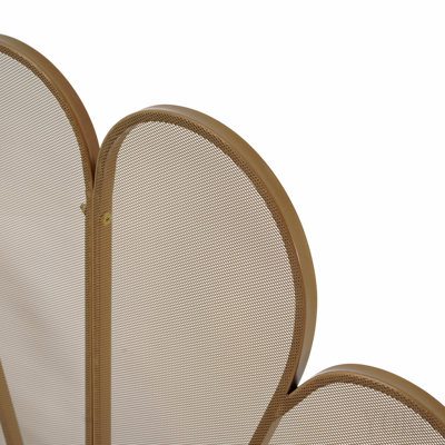 Pare-étincelles décoratifs en métal doré en forme d'éventail, motif paon, pour cheminées d'intérieur.
