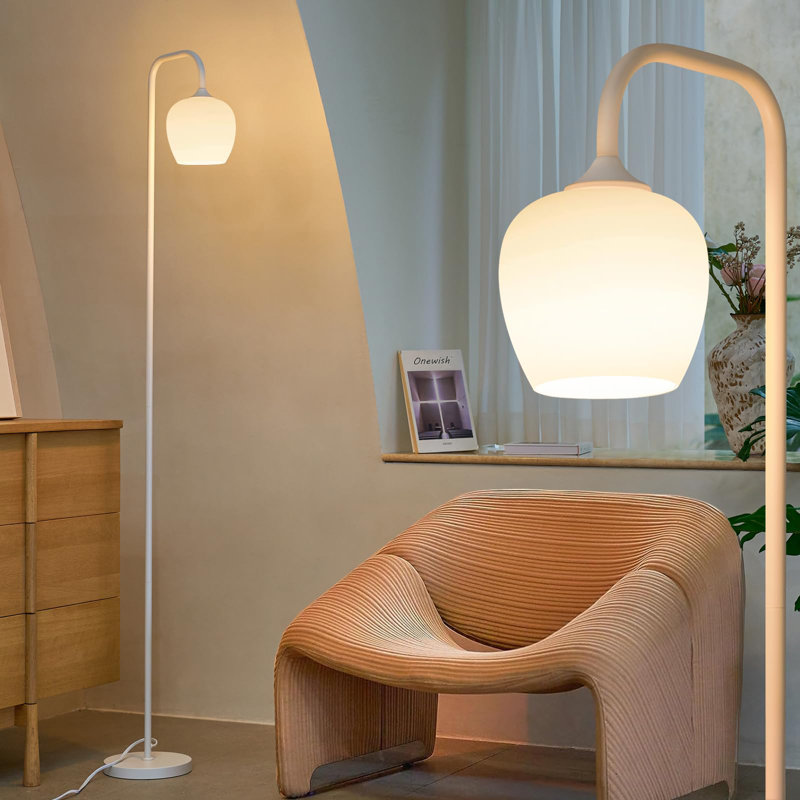 White Floor Lamp-Modern Standing Lamp For Living Room Bedroom, Opal Glass Lamp Shade, LED Bulb Included