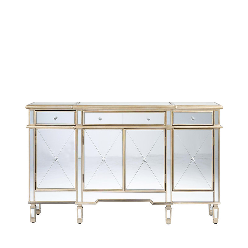 Bebington 152Cm Wide 3 Drawer Sideboard for Living Room Furniture, Mirrored Storage Cabinet, Gold