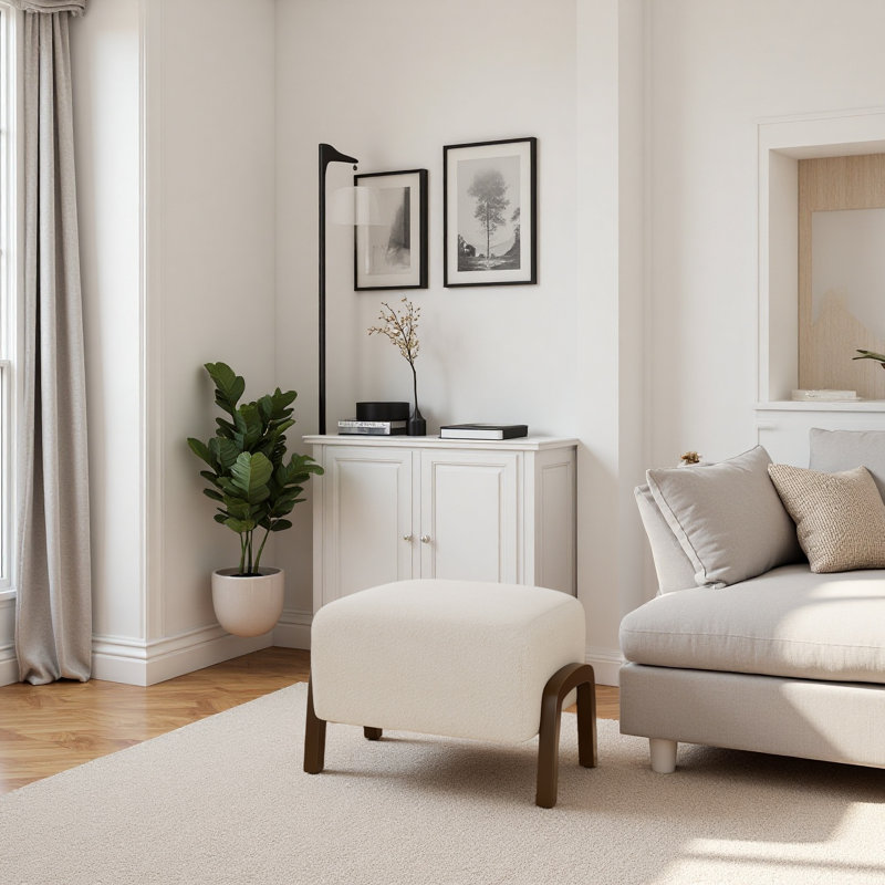 Upholstered Ottoman, Wooden Legs