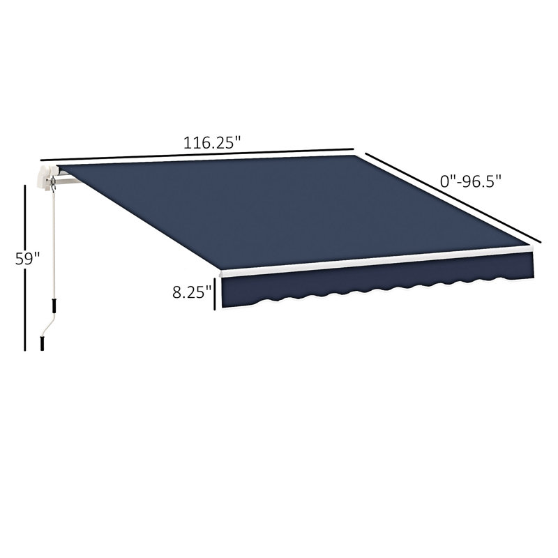 Outsunny Retractable Awning, Patio Awnings, Sunshade Shelter W/ Manual Crank Handle, UV & Water-Resistant Fabric And Aluminum Frame