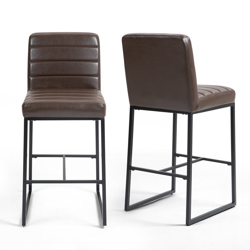 Set of 2 Damylah Faux Leather Counter Stool with Black Metal Legs, Bar Stool (28.30" Seat Height), Brown