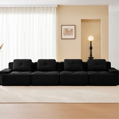 153" Modern Modular Sectional Sofa for Living Room, Corduroy Fabric,4-Seater Couch with Deep Seat, Pearl-like piping, Tufted Design, Buckle connection, No Assembly, Anti-slip Design​, Brown