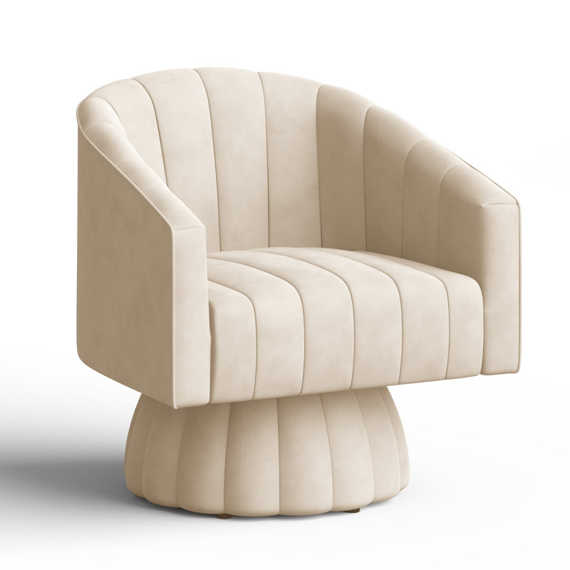 Upholstered Oversize Swivel Armchair, Beige Polyester