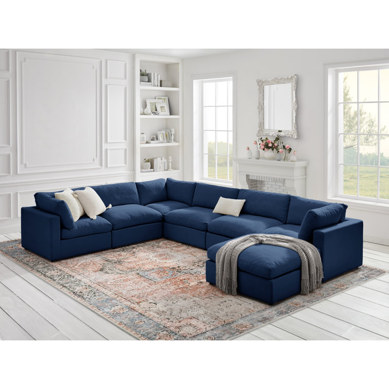 Canapé modulaire en U rembourré Elegance Judith, Bleu marine