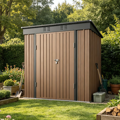 Remise de rangement extérieure en métal l 8 pi x P 6 pi, remise à outils à deux portes verrouillable avec aération et toit incliné, remise tout usage résistante à la rouille pour le patio