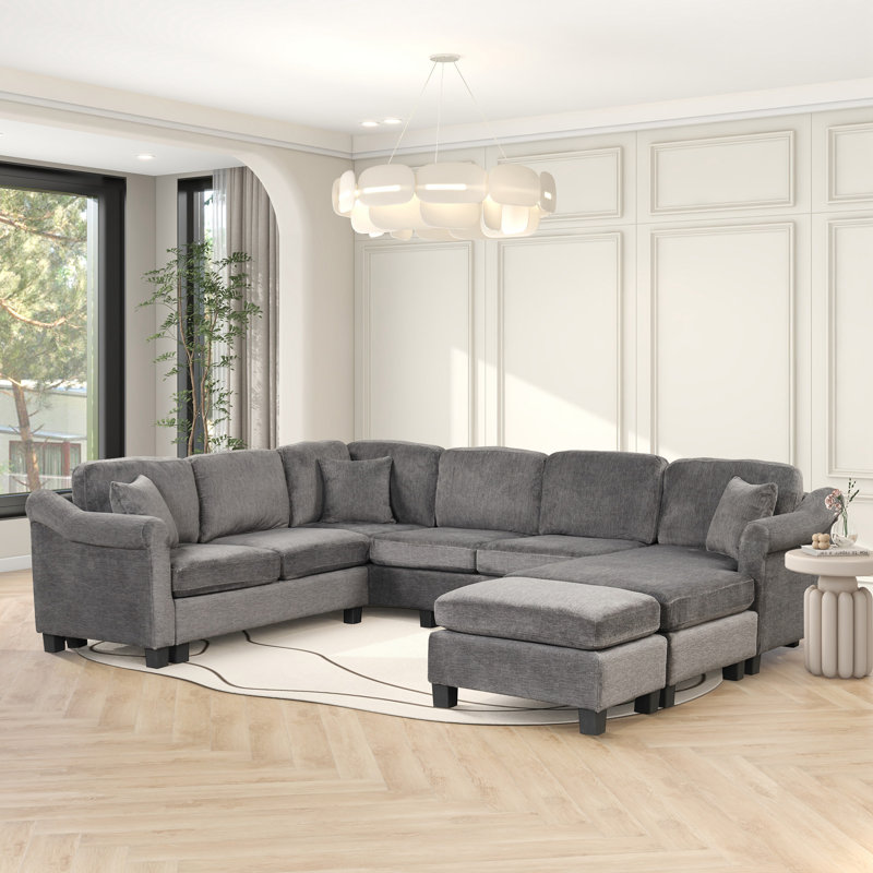 Canapé modulaire avec repose-pieds 4 pièces 4 pièces, Velours gris foncé