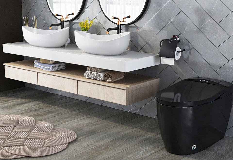 This smart toilet black features an elegant tankless design for your daily use.