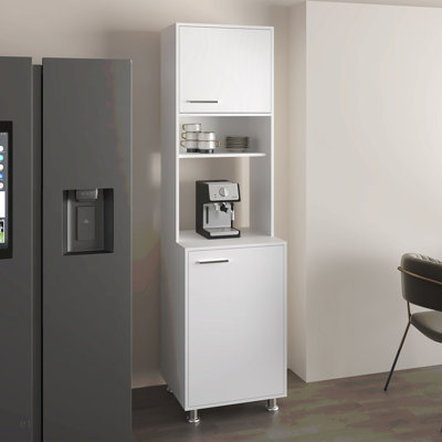 Antares Kitchen Pantry Cabinet With Two Doors, Open Middle Shelf And Upper Storage, White