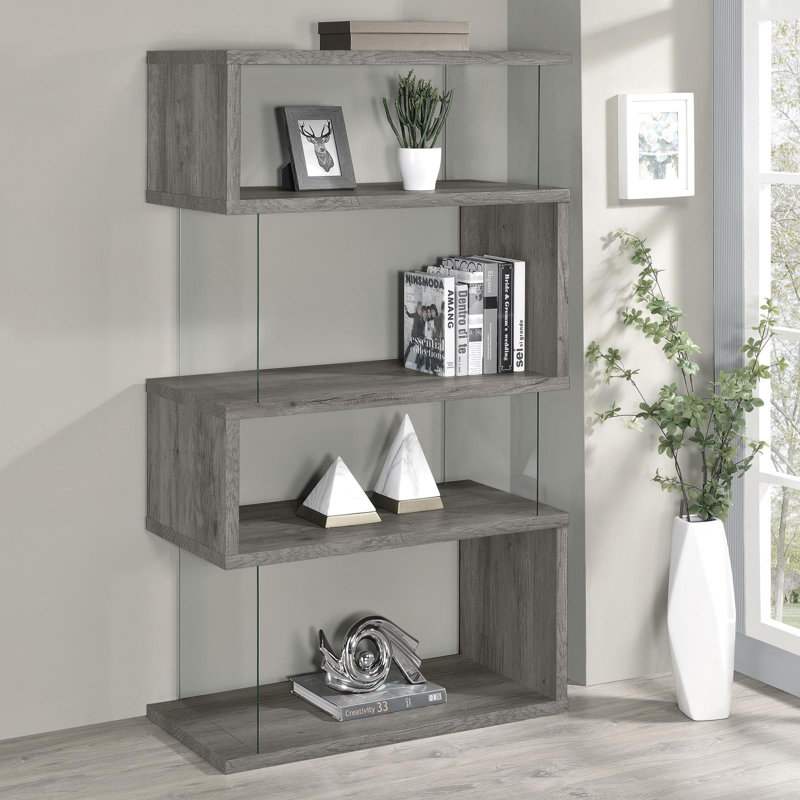Athiya Geometric Bookcase, Gray Driftwood