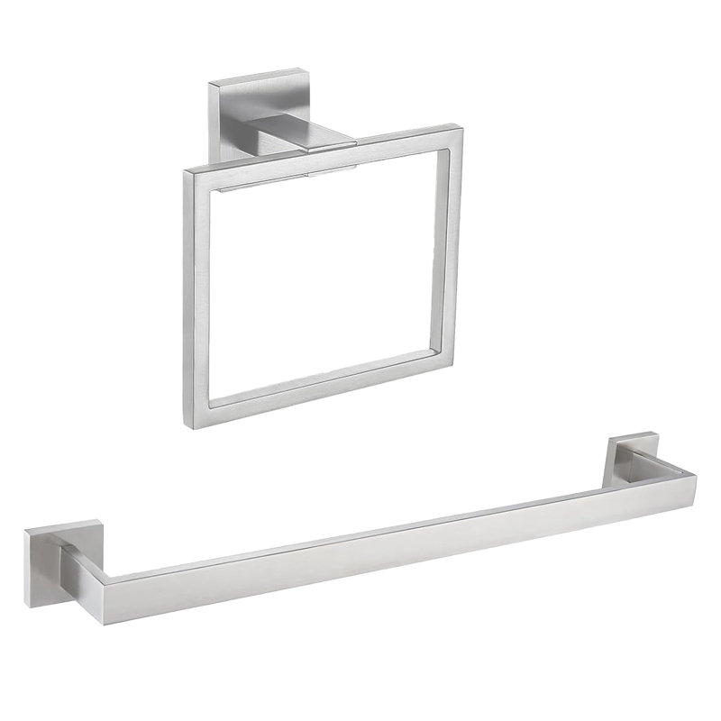 Ensemble d'accessoires de salle de bain mural 2 pièces avec anneau à serviette et barre à serviettes en nickel brossé