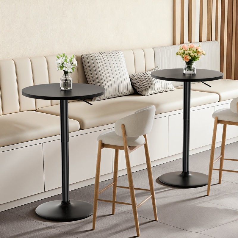Adjustable Height Round Bar Table, Bistro Pub Table, Swivel Dining Table, Black, Black, 2