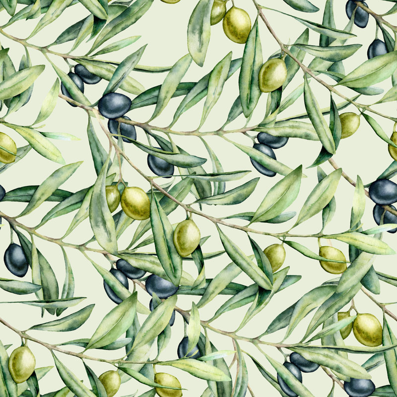 Loghain - olives peintes et feuilles 11410474 sur toile par Yuliya Der bisheva, H 12 po x l 12 po