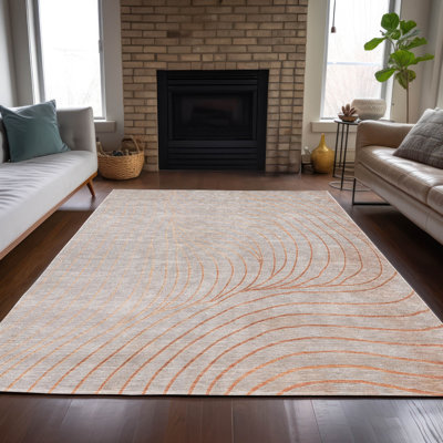 Machine Washable Indoor/Outdoor Xhevrie Copper Rug