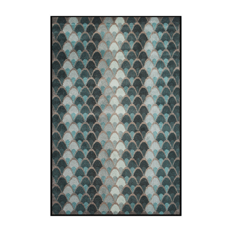 Tapis de zone verte/noire contemporaine, Rectangle 5 pi x 7 pi