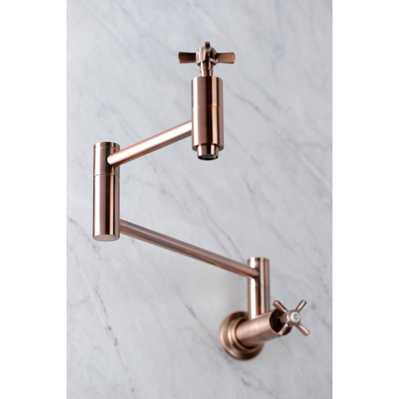 Kingston Brass Millennium Two-Handle 1-Hole Wall Mount Pot Filler Faucet, Antique Copper
